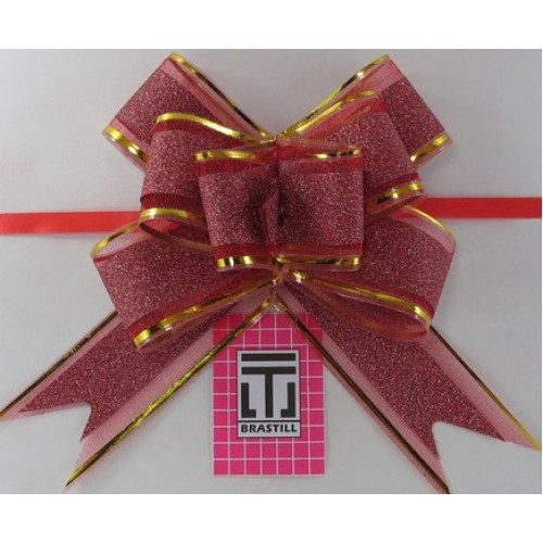 Laço Pronto Pingent Tule Purpura Vermelho 3cm x 45cm